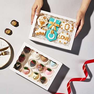 JCXGRVC 48PCS 10 x 7 x 2.5 inches Premium White Bakery Boxes for Cookies, Strawberries Boxes with Clear Display Window