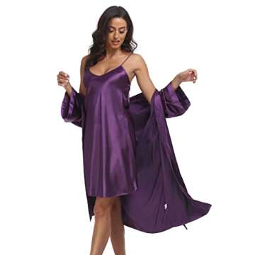 Women's Satin Robes 2 Piece Pajama Set Sexy Lingerie Robe Soft Sleepwear Silky Kimono Nightgown with...