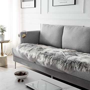SERISSA Soft Fluffy Rug Grey Faux Sheepskin Fur Rug Shaggy Couch Cover for Bedroom Living Room Runner, 2x6 Feet