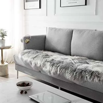 SERISSA Soft Fluffy Rug Grey Faux Sheepskin Fur Rug Shaggy Couch Cover for Bedroom Living Room Runner, 2x6 Feet