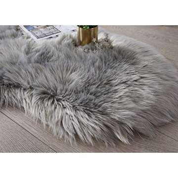 SERISSA Soft Fluffy Rug Grey Faux Sheepskin Fur Rug Shaggy Couch Cover for Bedroom Living Room Runner, 2x6 Feet
