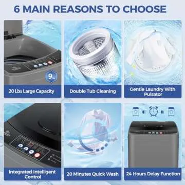 Nictemaw Portable Washing Machine, 20Lbs Capacity Full-Automatic Portable Washer Machine, 2.8Cu.ft Washer and Dryer Combo with with Drain Pump, 10 Programs 8 Water Levels for Apartment, Dorms, RV