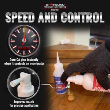 Starbond 2 oz Thin Medium Thick CA Glue with 8 oz Activator Bundle Premium Cyanoacrylate Super Glue, for Quick Glue-Ups, Woodworking, Woodturning, Hobby Models, 3D Printing