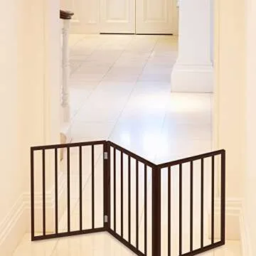 3-Panel Indoor Foldable Dog Fence for Stairs, Hallways, or Doorways - 54x24-Inch Wood Freestanding Dog Gates by PETMAKER (Brown)