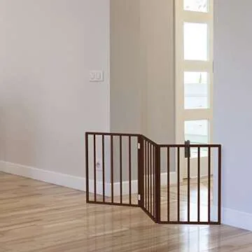 3-Panel Indoor Foldable Dog Fence for Stairs, Hallways, or Doorways - 54x24-Inch Wood Freestanding Dog Gates by PETMAKER (Brown)