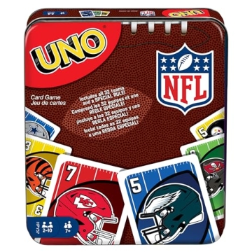 Mattel UNO NFL Card Game - NFL Team Logos & Special Rule in Tin Box