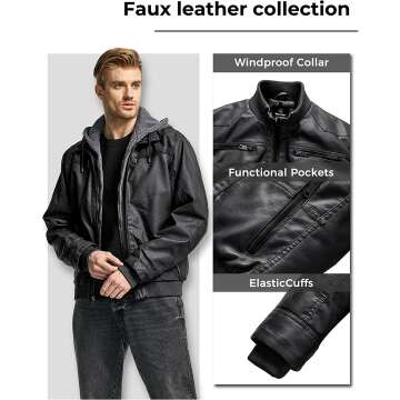 Wantdo Men's Faux Leather Jacket - Winter Motorcycle Style