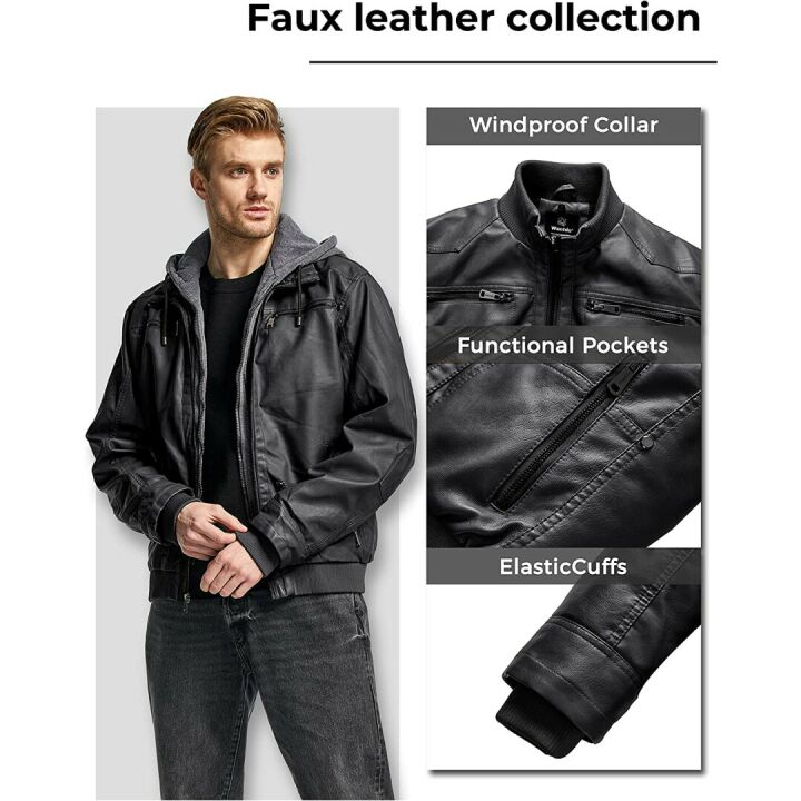 Wantdo Men's Faux Leather Jacket - Winter Motorcycle Style
