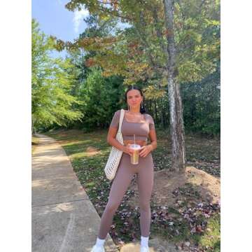 Aoxjox High Waisted Workout Leggings for Women Trinity Yoga Pants 26.5" (Fudge Coffee, XX-Small)