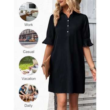 FENSACE Navy Blue Dress Business Shirt Casual Dress for Women Summer Work Dresses for 2024 Shift Dress