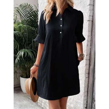 FENSACE Navy Blue Dress Business Shirt Casual Dress for Women Summer Work Dresses for 2024 Shift Dress