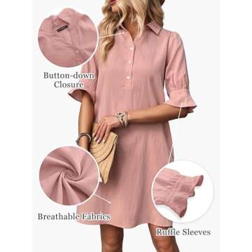 FENSACE Navy Blue Dress Business Shirt Casual Dress for Women Summer Work Dresses for 2024 Shift Dress