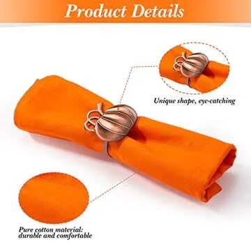 Honeydak Set of 6 Christmas Cotton Cloth Napkin Christmas Napkin Ring Holders Table Decor Reusable Orange Red Napkin for Xmas Dinner Kitchen Party Family Gatherings(Pumpkin Style,Metal)