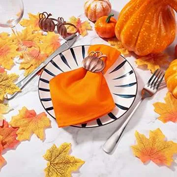Honeydak Set of 6 Christmas Cotton Cloth Napkin Christmas Napkin Ring Holders Table Decor Reusable Orange Red Napkin for Xmas Dinner Kitchen Party Family Gatherings(Pumpkin Style,Metal)