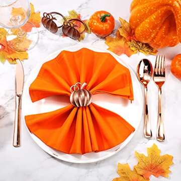 Honeydak Set of 6 Christmas Cotton Cloth Napkin Christmas Napkin Ring Holders Table Decor Reusable Orange Red Napkin for Xmas Dinner Kitchen Party Family Gatherings(Pumpkin Style,Metal)