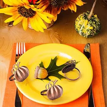 Honeydak Set of 6 Christmas Cotton Cloth Napkin Christmas Napkin Ring Holders Table Decor Reusable Orange Red Napkin for Xmas Dinner Kitchen Party Family Gatherings(Pumpkin Style,Metal)
