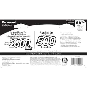 Eneloop Panasonic BK-3HCCA12FA Pro AA High Capacity Rechargeable Batteries 12-Pack