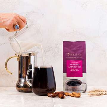 Teeccino Almond Amaretto Chicory Coffee Alternative - Ground Herbal Coffee That’s Prebiotic, Caffeine Free & Acid Free, Medium Roast, 11 Ounce