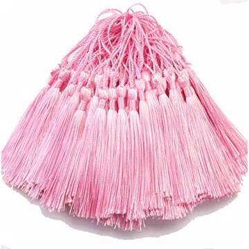 Creanoso Bookmark Tassels Pink (100-Pack)- for Bookmarks, Jewelry Making, Souvenir, Party Favors, Decor, Art and Craft Project - with Anti-Wrinkled Treatment to Straighten Them