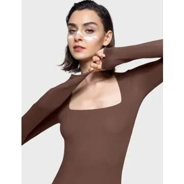 PUMIEY Long Sleeve Square Neck T Shirts for Women