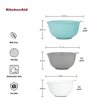 KitchenAid Nesting Mixing Bowls Set Non-Slip 3 Sizes