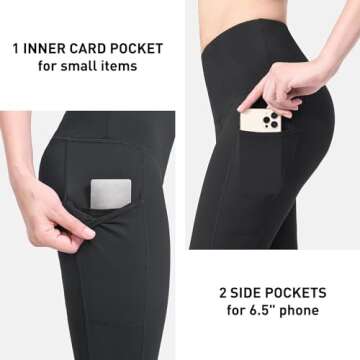 BALEAF Women's Waterproof Leggings Fleece Lined Thermal Warm Winter Yoga Water Resistant Pants with Pockets Black S