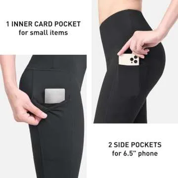 BALEAF Women's Waterproof Leggings Fleece Lined Thermal Warm Winter Yoga Water Resistant Pants with Pockets Black S