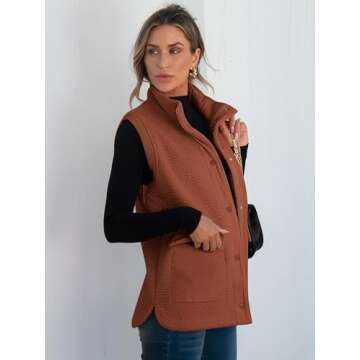 ANRABESS Womens Fuzzy Fleece Vest Sleeveless Casual Warm Button Down Sherpa Jackets Outerwear With Pockets Winter Fashion Rust Red Medium