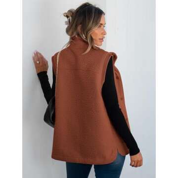 ANRABESS Womens Fuzzy Fleece Vest Sleeveless Casual Warm Button Down Sherpa Jackets Outerwear With Pockets Winter Fashion Rust Red Medium
