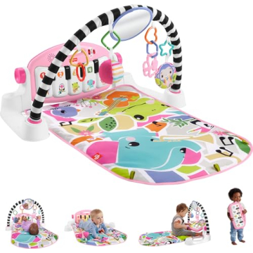 Fisher-Price Baby Playmat Glow and Grow Kick & Play Piano Gym, Pink Musical Learning Toy with Develo...