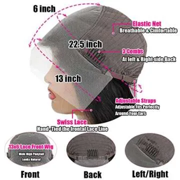 Larhali 220% Density 13x6 Lace Front Wig Human Hair Body Wave HD Transparent Lace Front Wigs Human Hair 16Inch Lace Frontal Wig for Black Women Glueless Wigs Human Hair Pre Plucked with Baby Hair