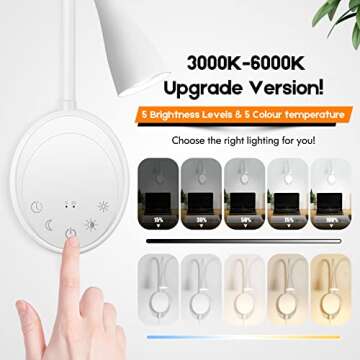 SANKEDOU LED Wall Mounted Reading Light, Book Light for Reading in Bed with Touch Control, 5 Dimmable, USB Output, Night Light & Timers Function, Flexible Gooseneck Headboard Bed Lights (White)