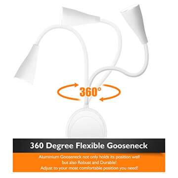 SANKEDOU LED Wall Mounted Reading Light, Book Light for Reading in Bed with Touch Control, 5 Dimmable, USB Output, Night Light & Timers Function, Flexible Gooseneck Headboard Bed Lights (White)