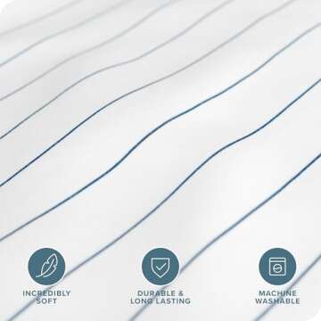 Bare Home Bedding Duvet Cover King/Cal King Size - Premium 1800 Super Soft Duvet Covers Collection - Lightweight, Cooling - Soft Textured Bedding Duvet Cover (King/Cal King, Pinstripe - White/Marine)