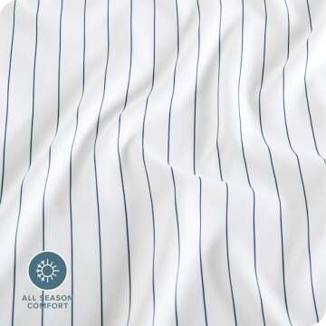 Bare Home Bedding Duvet Cover King/Cal King Size - Premium 1800 Super Soft Duvet Covers Collection - Lightweight, Cooling - Soft Textured Bedding Duvet Cover (King/Cal King, Pinstripe - White/Marine)