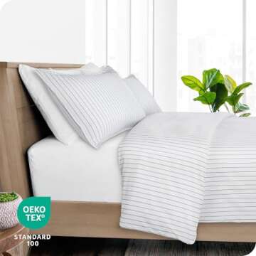 Bare Home Bedding Duvet Cover King/Cal King Size - Premium 1800 Super Soft Duvet Covers Collection - Lightweight, Cooling - Soft Textured Bedding Duvet Cover (King/Cal King, Pinstripe - White/Marine)