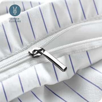 Bare Home Bedding Duvet Cover King/Cal King Size - Premium 1800 Super Soft Duvet Covers Collection - Lightweight, Cooling - Soft Textured Bedding Duvet Cover (King/Cal King, Pinstripe - White/Marine)