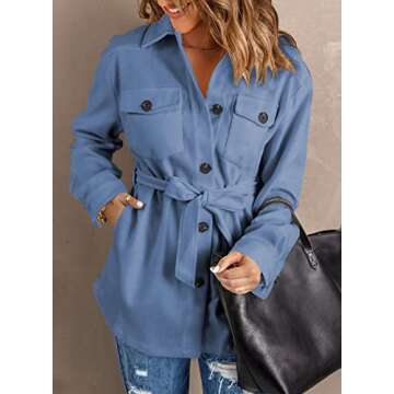 FARYSAYS Womens Shacket Jackets Fall Winter Trench Pea Coat Long Sleeve Button Down Shirts