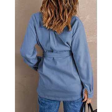 FARYSAYS Womens Shacket Jackets Fall Winter Trench Pea Coat Long Sleeve Button Down Shirts