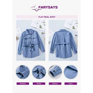 FARYSAYS Womens Shacket Jackets Fall Winter Trench Pea Coat Long Sleeve Button Down Shirts