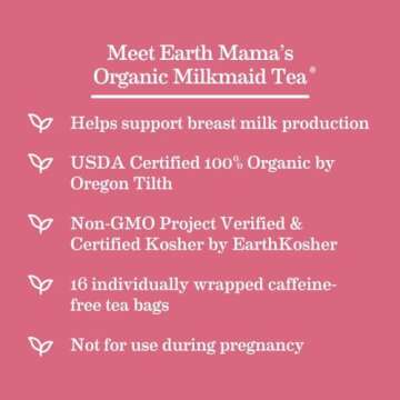 Organic Milkmaid Tea by Earth Mama | Supports Healthy Breastmilk Production and Lactation, Herbal Breastfeeding Tea Supplement, 16 Teabags per Box (3-Pack)