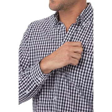 Chef Works Men's Gingham Dress Shirt, Dark Navy Check