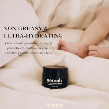 Nemah - Organic Nipple Balm, Nipple Cream Safe for Breastfeeding - 2-in-1 Nipple Butter & Lip Balm, Nursing Nipple Balm - Non-Greasy, Vegan, & Cruelty-Free - 1 oz.