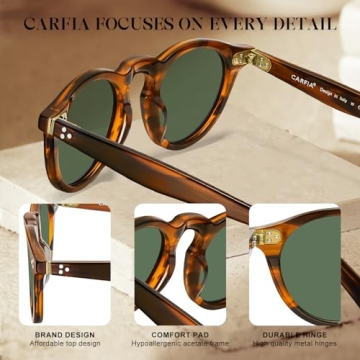 CARFIA Men's Retro Sunglasses with UV400 Protection