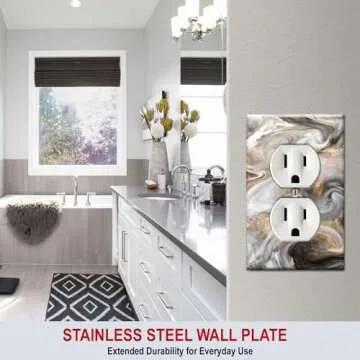 Art Plates - Single Gang Electrical Duplex Outlet Decorative Metal Wall Plate - 1 Gang Outlet Plug Cover - Grey and Brown Swirl Marble - Granite Print (Made in USA)
