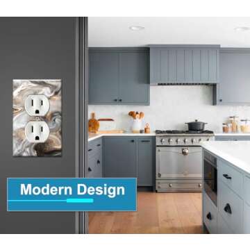 Art Plates - Single Gang Electrical Duplex Outlet Decorative Metal Wall Plate - 1 Gang Outlet Plug Cover - Grey and Brown Swirl Marble - Granite Print (Made in USA)