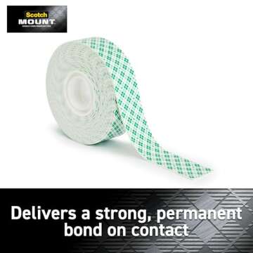 Scotch-Mount Indoor Double-Sided Mounting White Tape, 1 in x 125 in (10.4 ft), Features 3M Industria...