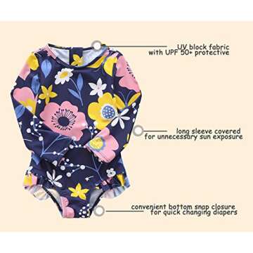 Toddler Girls One Piece Swimsuits Long Sleeve Bathing Suits UPF 50+/Sun Protection Rash Guard Shirts 4T