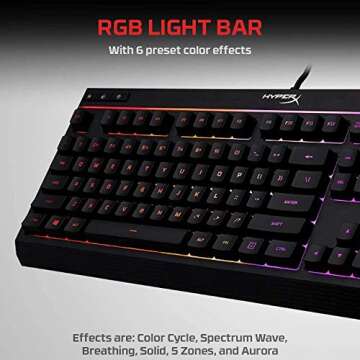 HyperX Alloy Core RGB LED Xbox PlayStation PC Gaming Keyboard Full Size Backlit Wired Tactile Anti-G...