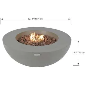 AMS Fireplace Elementi Lunar Bowl Cast Concrete Fire Table, Outdoor Fire Pit Fire TablePatio Furnitu...